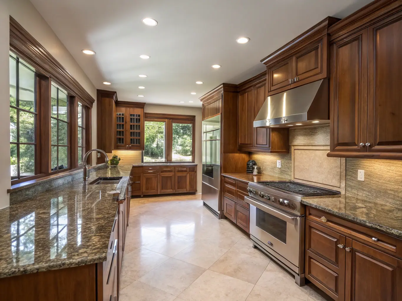 A modern kitchen interior with newly installed cabinets, countertops, and appliances, illustrating a recent home improvement project managed by Whiteglove Property Services.
